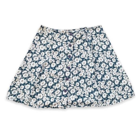 Vintage Express Skirt Blue Floral Button-Front A-Line Mini Size 10 Deadstock - Picture 1 of 9